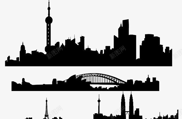黑白城市剪影png免抠素材_新图网 https://ixintu.com 剪影 城市 纯色 高楼 黑白
