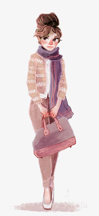 手绘盘发女人png免抠素材_新图网 https://ixintu.com 卡通 围巾 手绘 插画 文艺 欧美 秋冬