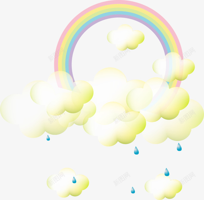 梦幻云层彩虹矢量图ai免抠素材_新图网 https://ixintu.com 云层 彩虹 梦幻 白云 雨滴 矢量图