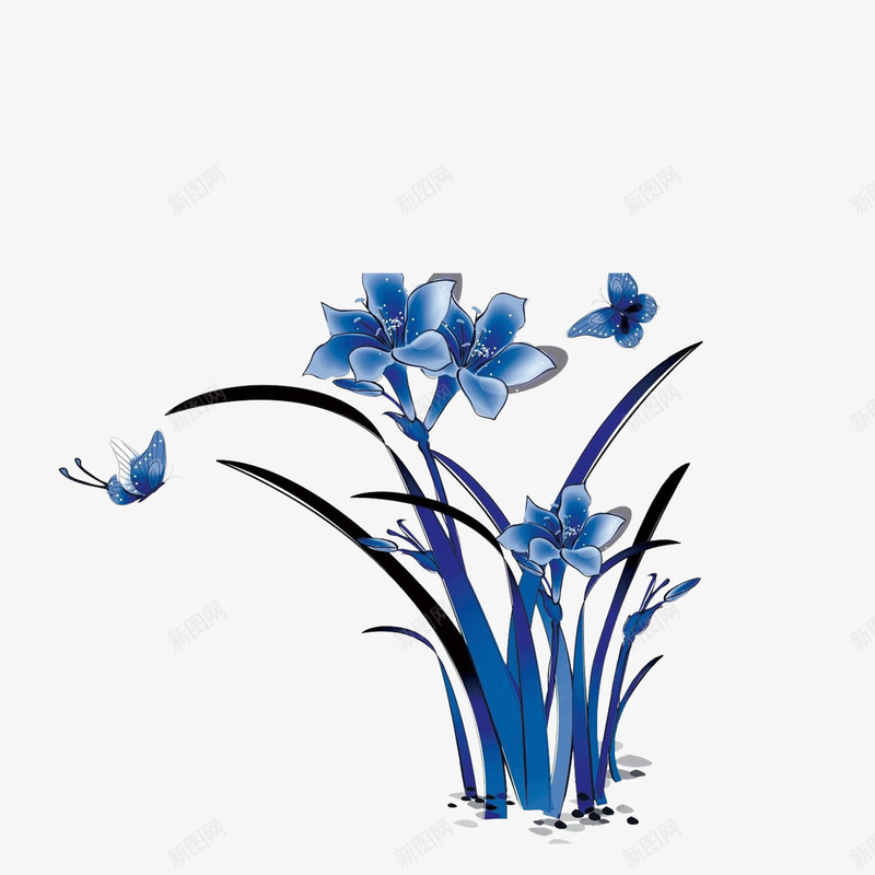 蓝色手绘兰花png免抠素材_新图网 https://ixintu.com 兰花 大图免抠 手绘 花卉 蓝色 高清免抠
