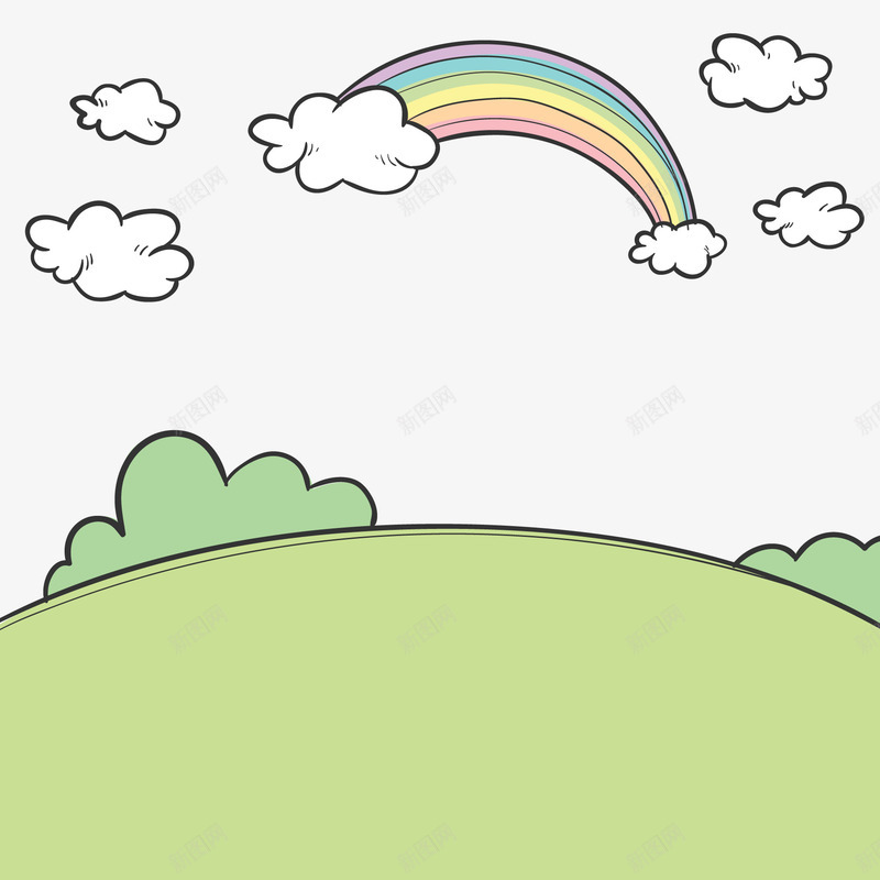 卡通草地的风景矢量图ai免抠素材_新图网 https://ixintu.com 云朵 卡通 彩虹 手绘 草地 风景设计 矢量图