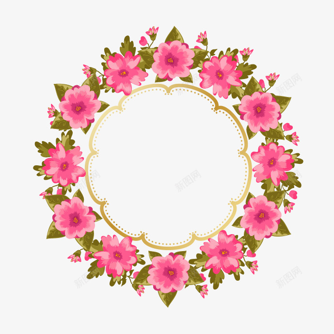素雅花环png免抠素材_新图网 https://ixintu.com 手绘 插画 花卉 花朵 花环