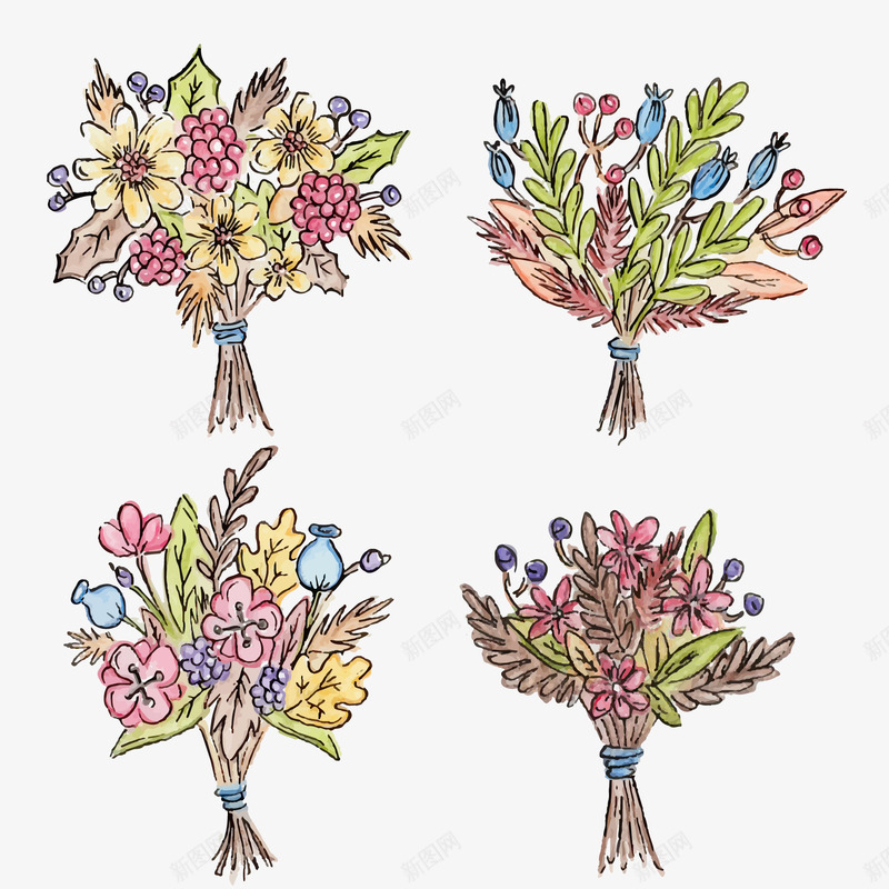 彩绘美丽花束矢量图ai免抠素材_新图网 https://ixintu.com 小清新 彩色 手绘 植物 水彩 花卉 花束 矢量图