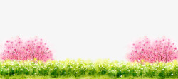 春季樱花与小草主题装饰边框素材