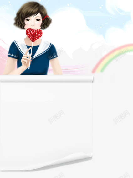 吃棒棒糖的女孩促销海报模板png免抠素材_新图网 https://ixintu.com 创意海报 卡通 卡通人物 可爱海报 天空 彩虹 手绘 手绘海报 棒棒糖 海报设计 白云 韩式海报 高档海报