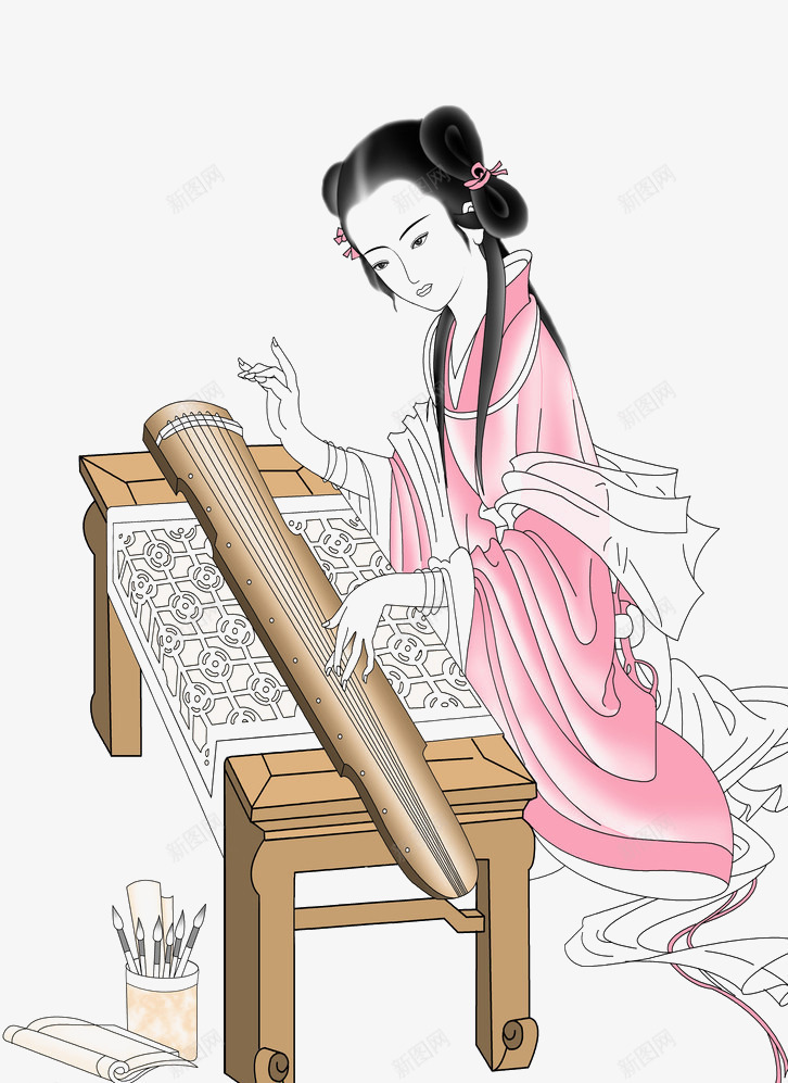 古装弹琴的美女png免抠素材_新图网 https://ixintu.com 人物 发型 古装美女 头饰 矢量素材 美女