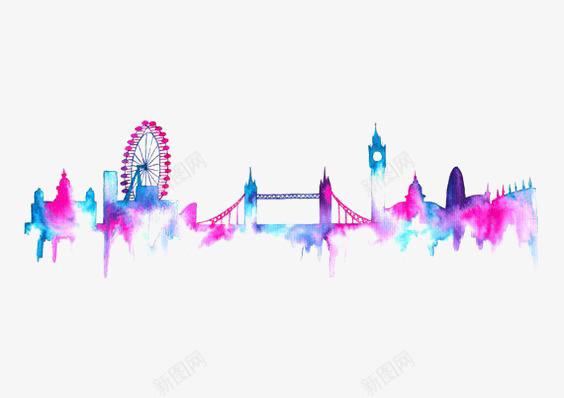 水彩城市png免抠素材_新图网 https://ixintu.com 伦敦 创意城市 埃菲尔铁塔 城市插画 大本钟 摩天轮 旅行