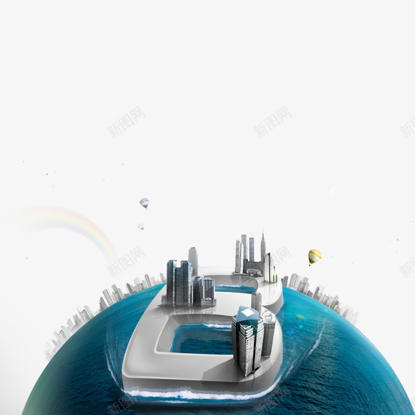 创意水上建筑png免抠素材_新图网 https://ixintu.com 创意水上建筑高楼大厦摩天大楼 城市风光 环保 蓝天白云