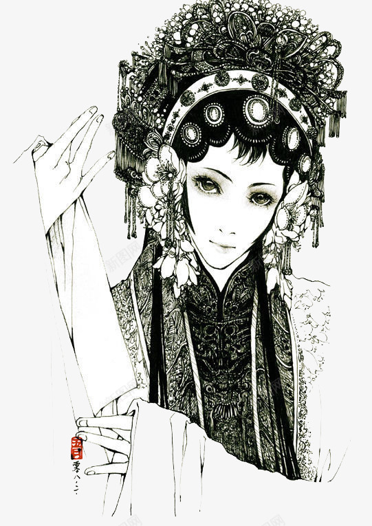 黑白手绘京剧美女psd免抠素材_新图网 https://ixintu.com 京剧 手绘 美女 黑白