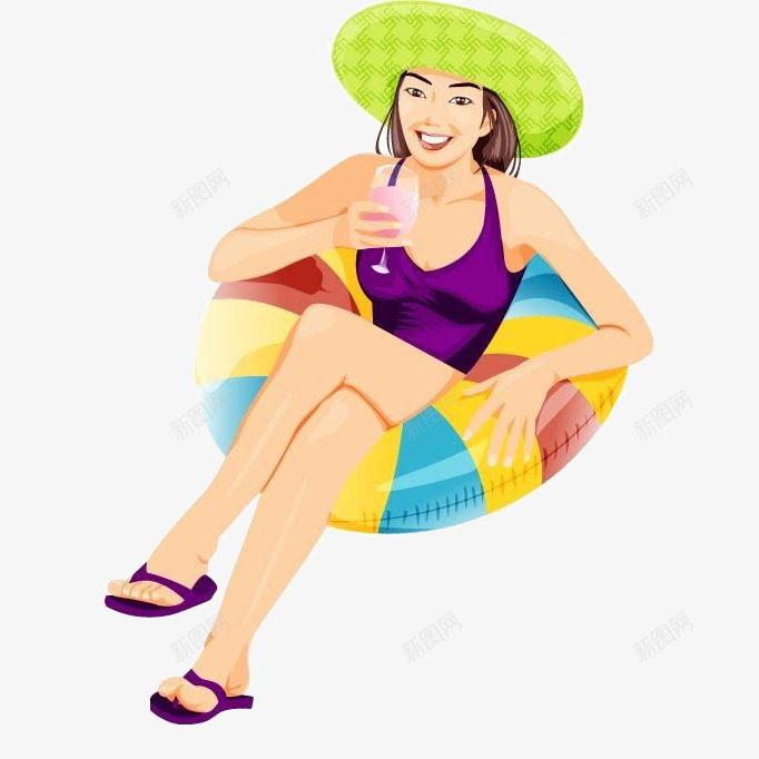卡通美女坐游泳圈上喝果汁png免抠素材_新图网 https://ixintu.com 卡通 喝果汁 性感 插画 时尚 比基尼 游泳圈 美女 美女喝果汁