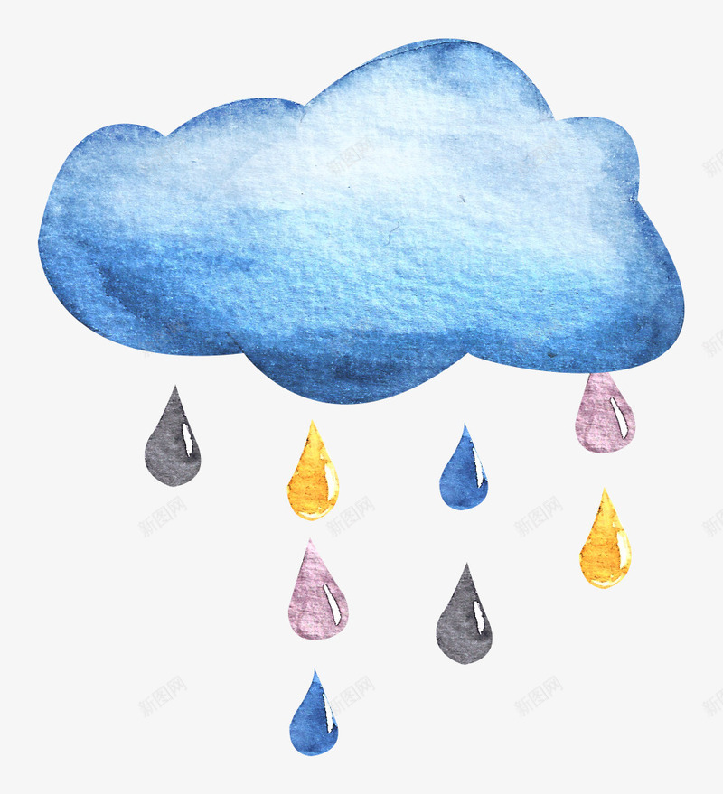 云朵下的雨滴png免抠素材_新图网 https://ixintu.com png图形 png装饰 云朵 手绘 水彩 装饰 雨滴