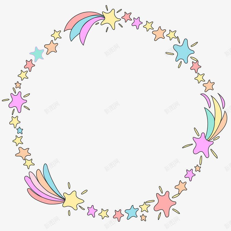 手绘星星花环png免抠素材_新图网 https://ixintu.com 卡通花环 可爱花环 小清新花环 星星 缤纷 花框 花边 装饰框