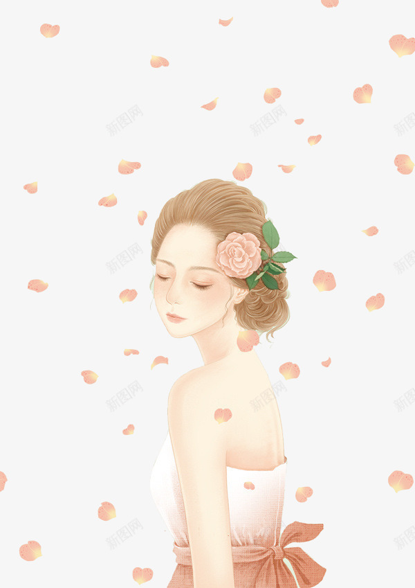 花瓣下的女生png免抠素材_新图网 https://ixintu.com 恬美 美女 花瓣