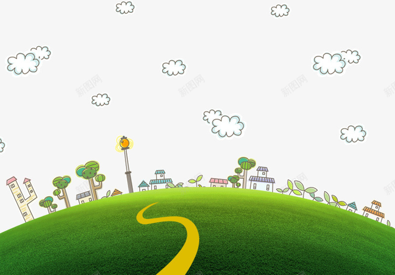 绿色城市白云建筑草地png免抠素材_新图网 https://ixintu.com 城市 建筑 白云 绿色 草地