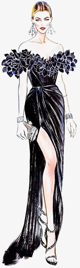 时尚欧美礼服png免抠素材_新图网 https://ixintu.com 优雅 卡通 女人 手绘 插画 欧美 礼服