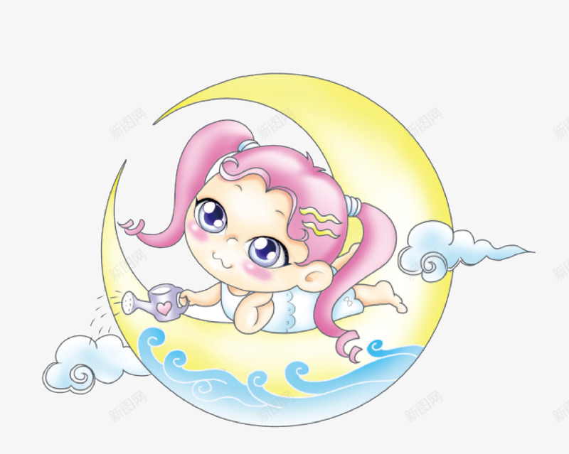 月亮上的小女孩png免抠素材_新图网 https://ixintu.com 云朵 卡通 卡通素材 小女孩 月亮 矢量素材