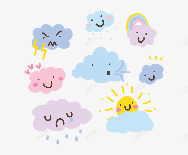微笑的云朵png免抠素材_新图网 https://ixintu.com 动漫 卡通 图案 彩色的云 手绘云朵