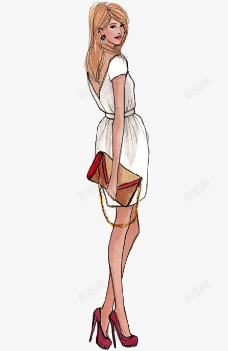 欧美女孩手绘插画png免抠素材_新图网 https://ixintu.com 卡通 女生 手绘 插画 白色 裙子