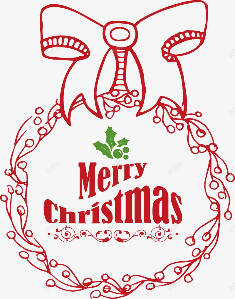 红色线条圣诞花环矢量图ai免抠素材_新图网 https://ixintu.com merryChristma merryChristmas 圣诞节 圣诞花环 矢量png 红色线条 红色花环 矢量图