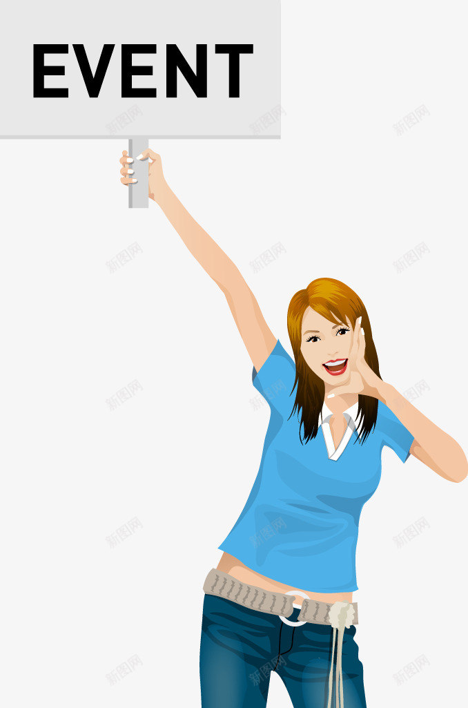 手举牌子大喊的美女png免抠素材_新图网 https://ixintu.com 手举牌子大喊的美女矢量 牌子 矢量美女 短袖浅蓝上衣女人