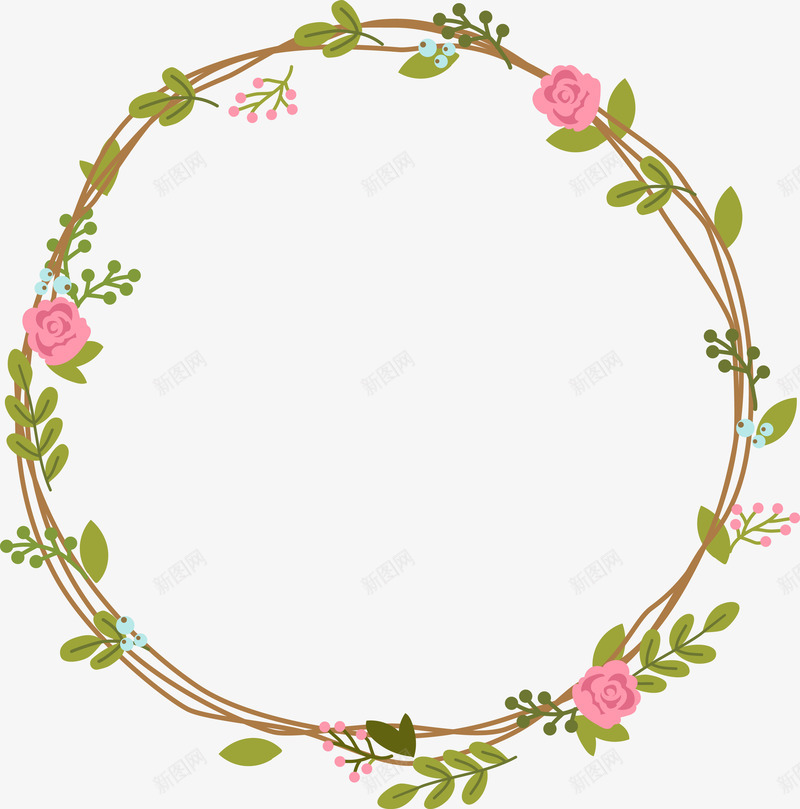 花环png免抠素材_新图网 https://ixintu.com 可爱花朵 彩色花朵 手绘 手绘花朵 线描 花卉 花朵 花枝 花草