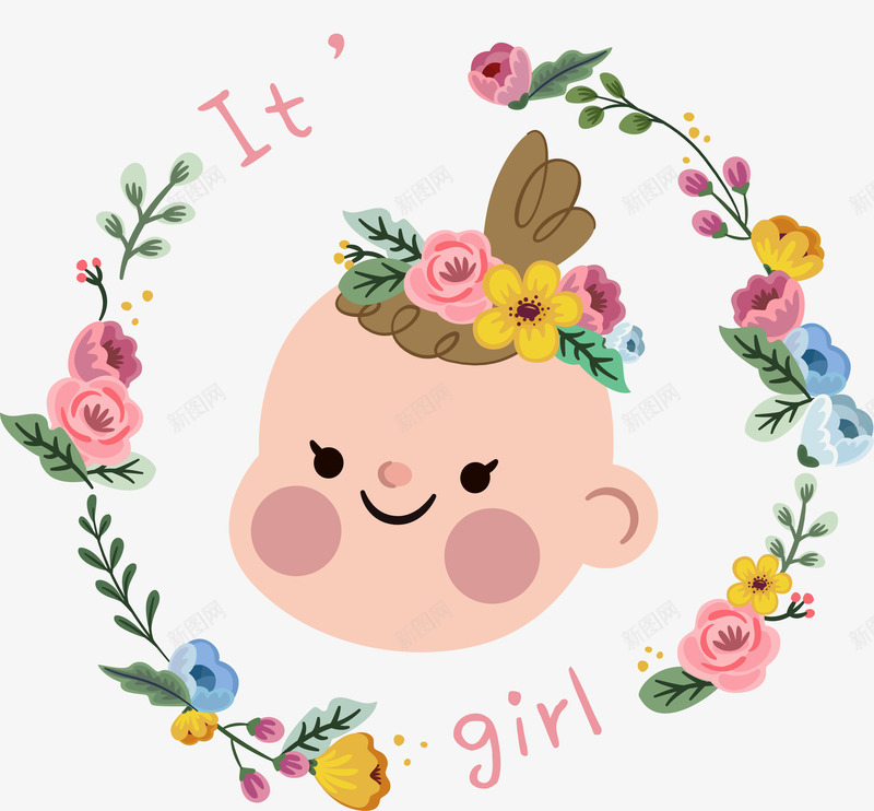 可爱儿童婴儿花环png免抠素材_新图网 https://ixintu.com 卡通手绘 可爱 婴儿 矢量图案 花环 花边花卉