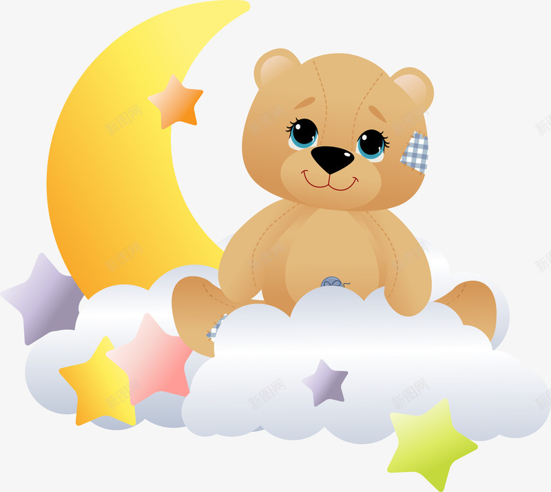 卡通小熊云朵月亮图案矢量图ai免抠素材_新图网 https://ixintu.com 云朵 卡通小熊 月亮图案 矢量图