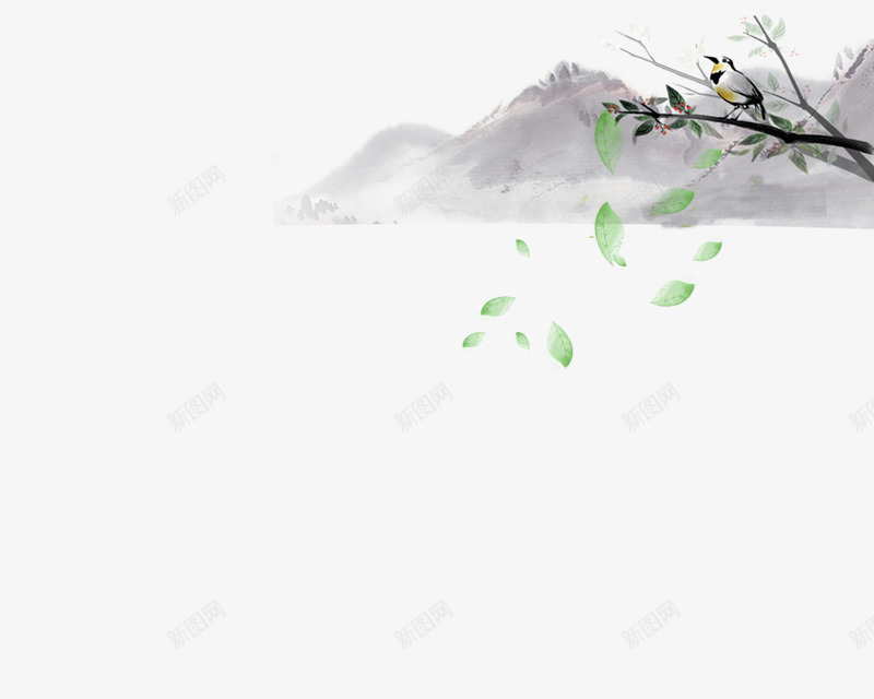 手绘水墨风吹绿叶png免抠素材_新图网 https://ixintu.com 免费抠图 创意 叶子 手绘 树枝 水墨 风吹绿叶 鸟