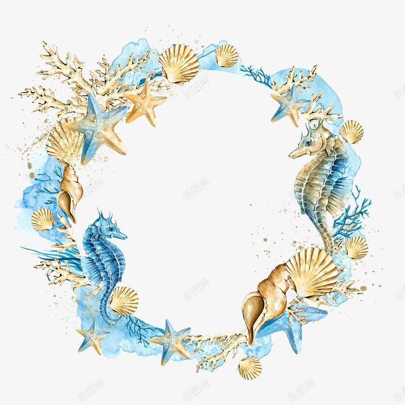 贝壳海星花环png免抠素材_新图网 https://ixintu.com 海星 花环 贝壳