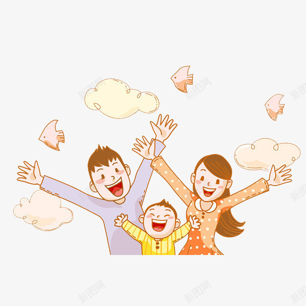 云朵下欢呼的一家三口png免抠素材_新图网 https://ixintu.com 云朵 创意 卡通 商务 妈妈 孩子 彩色 手绘 爸爸 爸爸妈妈儿子