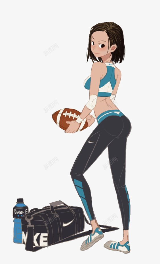 运动女生插画png免抠素材_新图网 https://ixintu.com 健身 可爱女孩 女孩 橄榄球 短发女生 运动