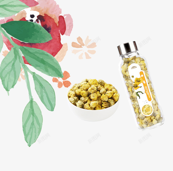 菊花茶叶png免抠素材_新图网 https://ixintu.com 养生茶 绿叶 美容茶 茶叶 菊花 菊花茶 菊花茶叶