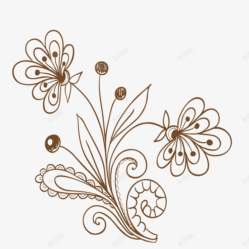 线描植物花卉png免抠素材_新图网 https://ixintu.com 儿童画 手绘植物花卉 涂色 线描植物花卉 绘画 花草