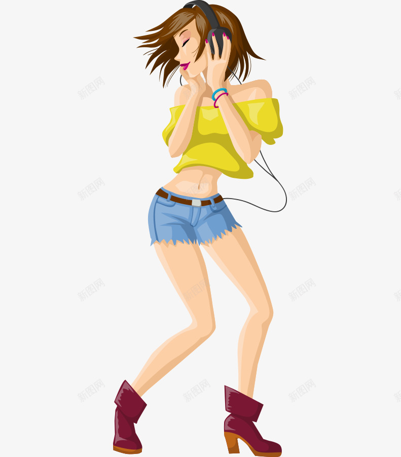 卡通手绘戴耳机跳舞美女png免抠素材_新图网 https://ixintu.com 卡通的人物 戴耳机的美女 手绘的美女 跳舞的美女