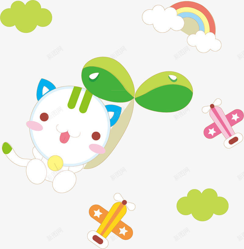 卡通风格png免抠素材_新图网 https://ixintu.com 卡通 卡通边框 卡通风格 小熊 小鸡 彩虹 心形 标签 白云