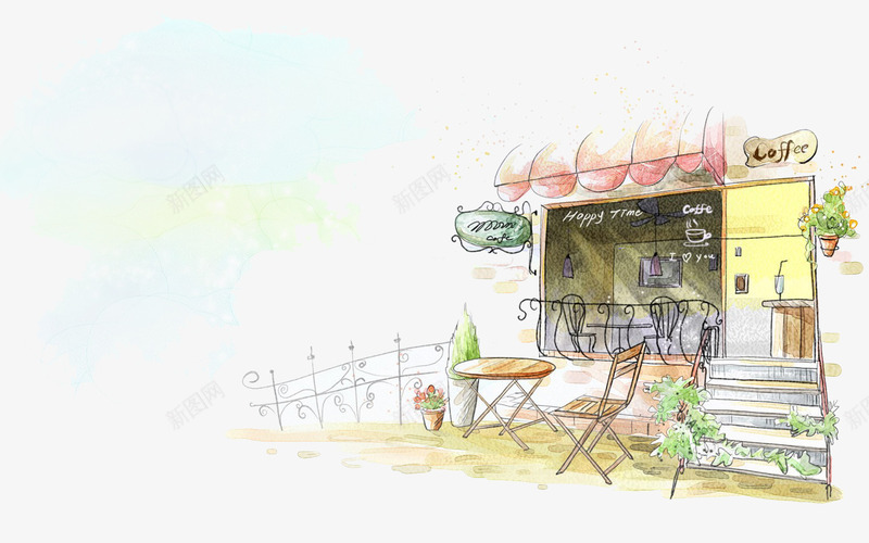 手绘水彩插画png免抠素材_新图网 https://ixintu.com 小清新 手绘水彩插画 插画 浪漫 淡雅 简洁画风 精品 都市 风景