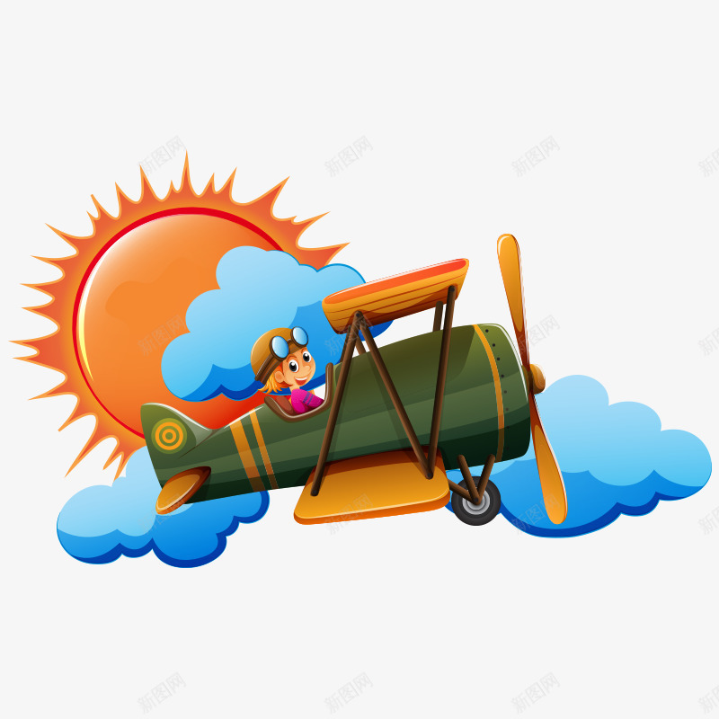 飞机交通工具卡通png免抠素材_新图网 https://ixintu.com 交通 交通工具 交通运输 假日 卡通 太阳 插图 现代科技 白云 航天 航空 航空飞机 质感 飞机 飞行员