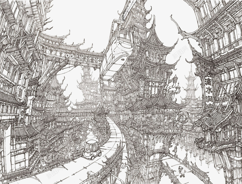 中国风建筑城市线稿png免抠素材_新图网 https://ixintu.com 中国风建筑 古风建筑 城市 城市风景 建筑 建筑景观 手绘 手绘建筑 魅力城市