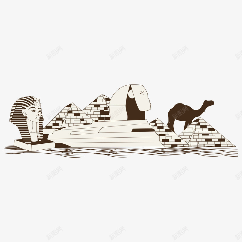 手绘世界著名建筑矢量图eps免抠素材_新图网 https://ixintu.com 5 手绘插画建筑旅游景区城市风光法老像骆驼狮身人面像金字塔埃及角斗场 矢量图