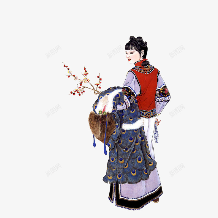 手绘红楼梦插画晴雯补孔雀裘png免抠素材_新图网 https://ixintu.com 中国风 古典 古风 孔雀裘 手绘 插画 晴雯 梅花枝 红楼梦 美女