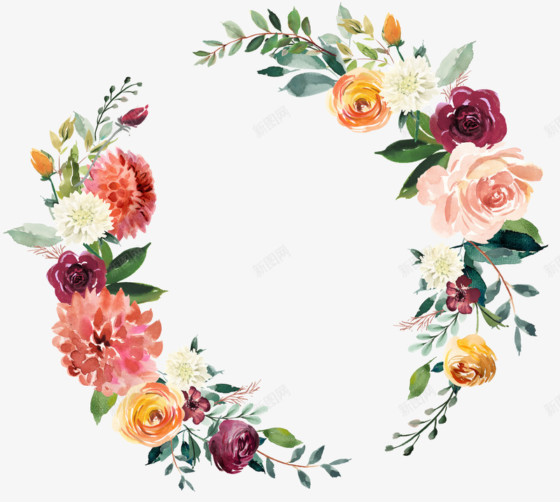 水彩花卉花环png免抠素材_新图网 https://ixintu.com png图形 png装饰 彩色 手绘 花环 装饰