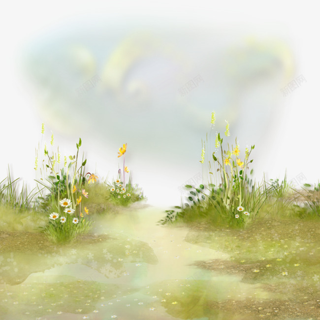 绿草鲜花白云png免抠素材_新图网 https://ixintu.com 白云 绿草 鲜花