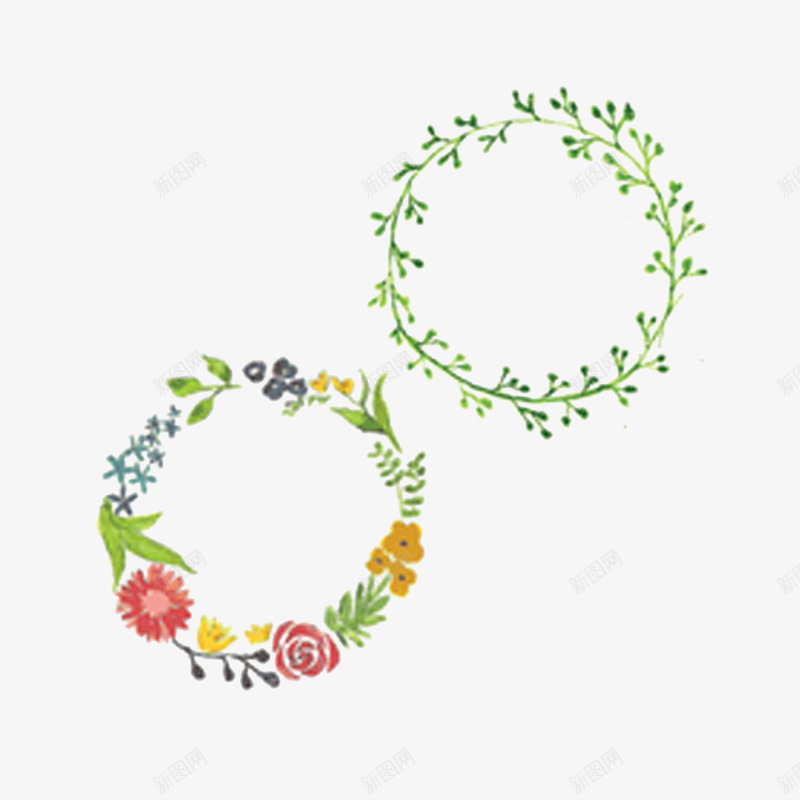 花环绘画psd免抠素材_新图网 https://ixintu.com 彩色 清新 花圈 装饰