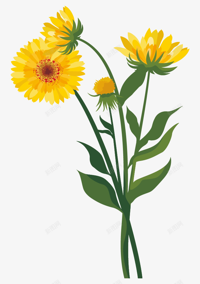 黄色雏菊装饰花卉png免抠素材_新图网 https://ixintu.com 矢量花卉 花卉 花卉矢量 装饰 装饰矢量 黄色