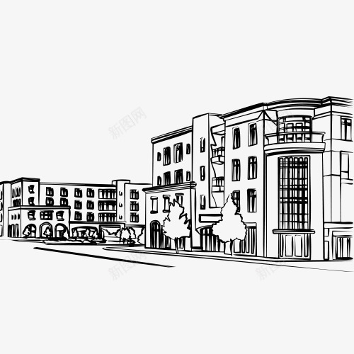 手绘城市线稿png免抠素材_新图网 https://ixintu.com 城市 手绘 线稿 黑色