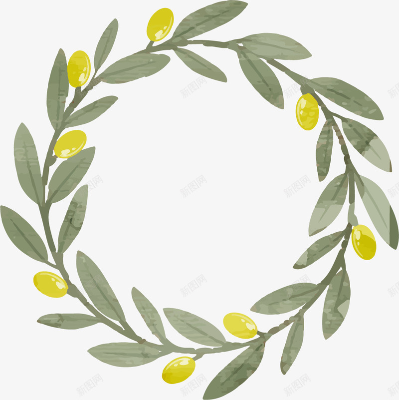 橄榄果绿色花环png免抠素材_新图网 https://ixintu.com 卡通花环 卡通风格 橄榄叶 橄榄果 橄榄花环 矢量花环