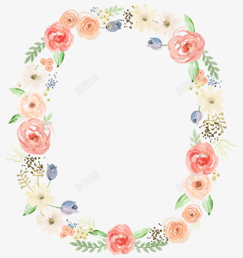 椭圆形鲜花花圈png免抠素材_新图网 https://ixintu.com 手绘花环 花卉 花朵花圈 花环