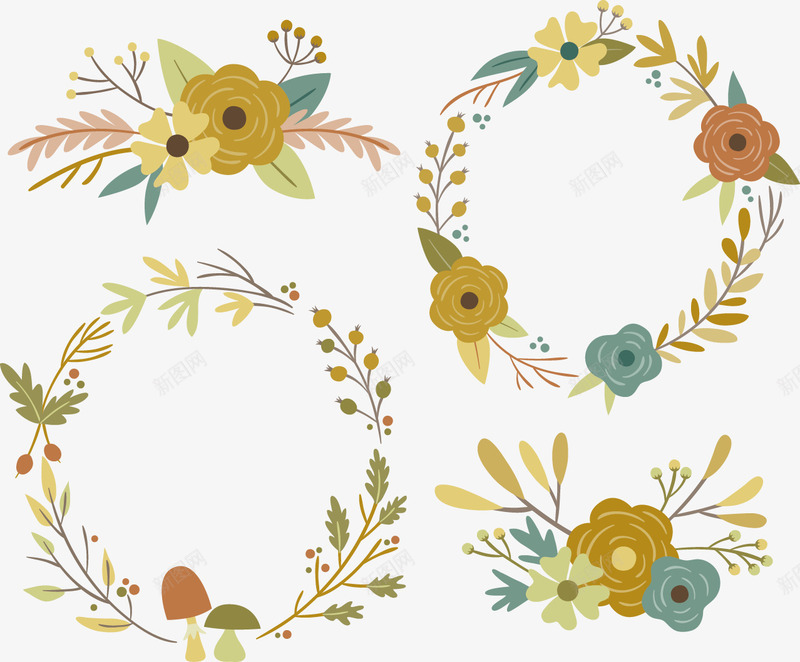 手绘花环装饰花朵矢量图ai免抠素材_新图网 https://ixintu.com 手绘 花朵 花环 矢量图