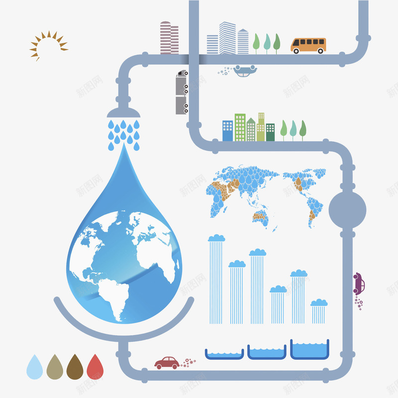 创意水珠png免抠素材_新图网 https://ixintu.com 创意 卡通 城市 手绘 水滴 水珠 省水 节约用水 蓝色