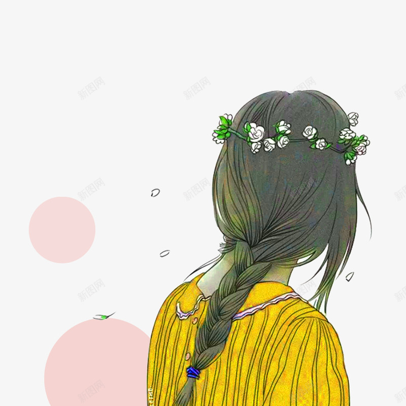 卡通美女背影png免抠素材_新图网 https://ixintu.com 卡通 后背 唯美 女性背影 少女 编辫子 美女 背影 辫子美女 长发美女